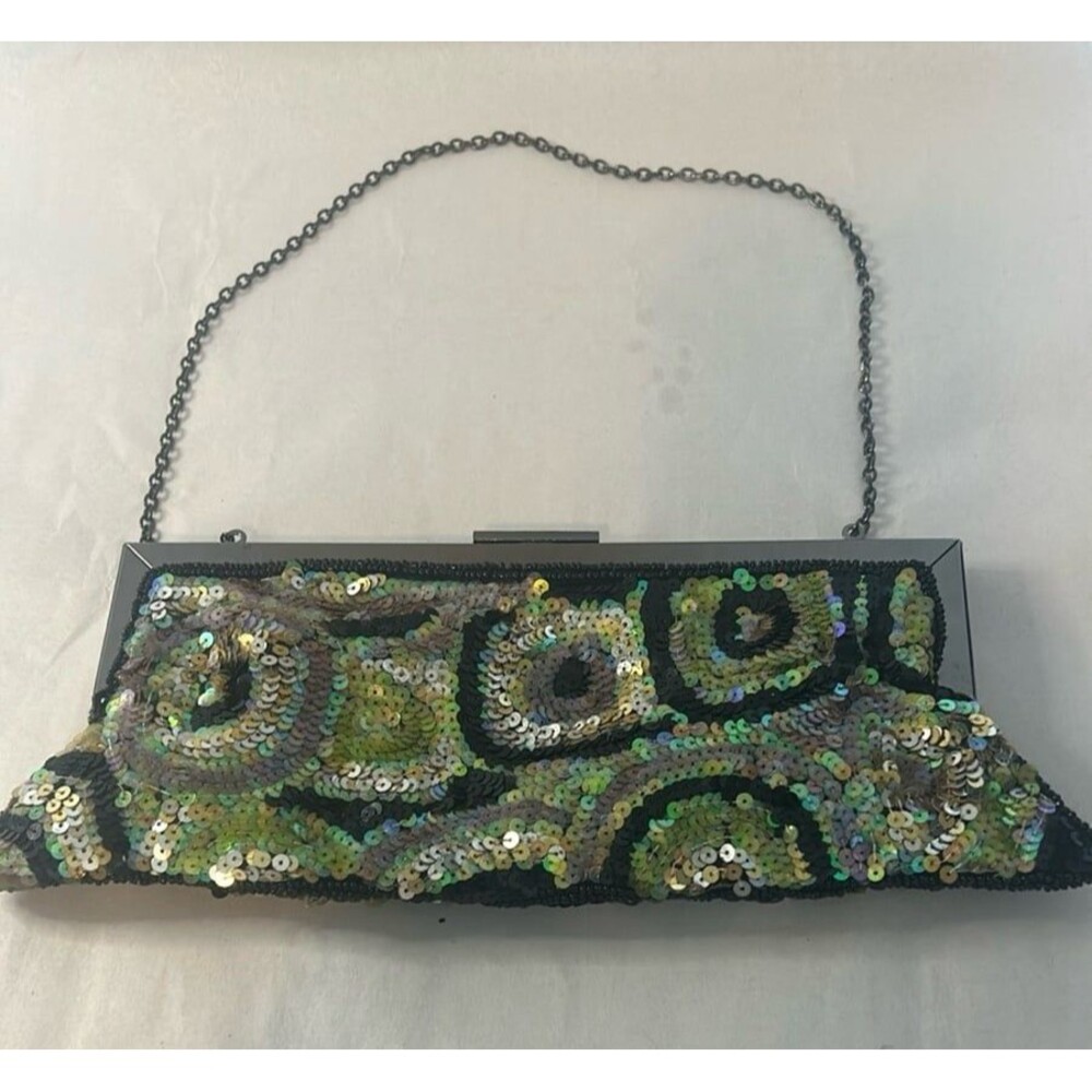 New York & Company Green Black Sequin Clutch